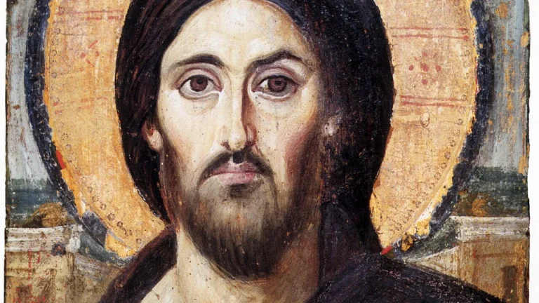 Icoon van Christus Pantocrator: het gelaat van Christus. Klooster van de heilige Catharina, Sinaï, 6e eeuw